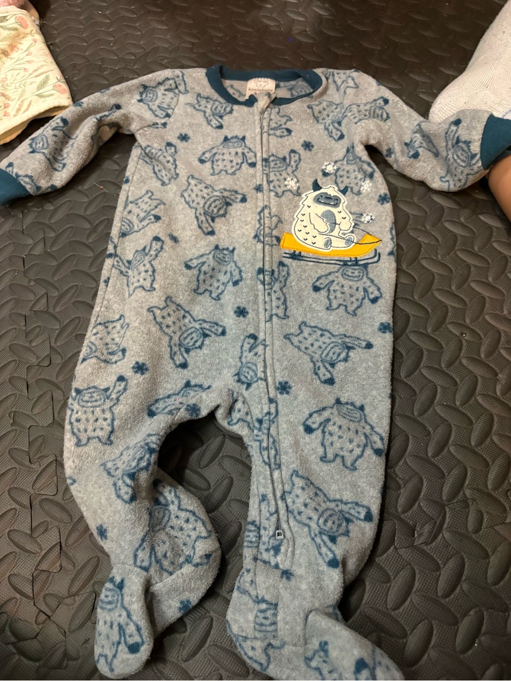 Koala Kids Light Blue Polar Bear Fleece Footie with Yellow Sled Detail